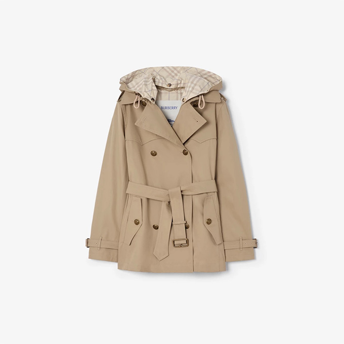 burberry foxfield detachable hood short gabardine trench coat